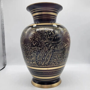 Polished Brass Black and Gold Decorative Urn. 8”